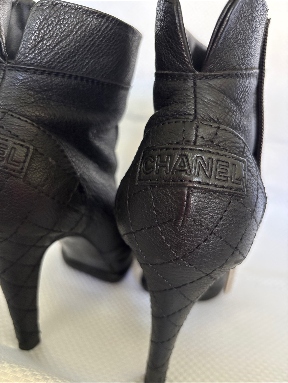 CHANEL Black Quilted Leather Stiletto Ankle Boots